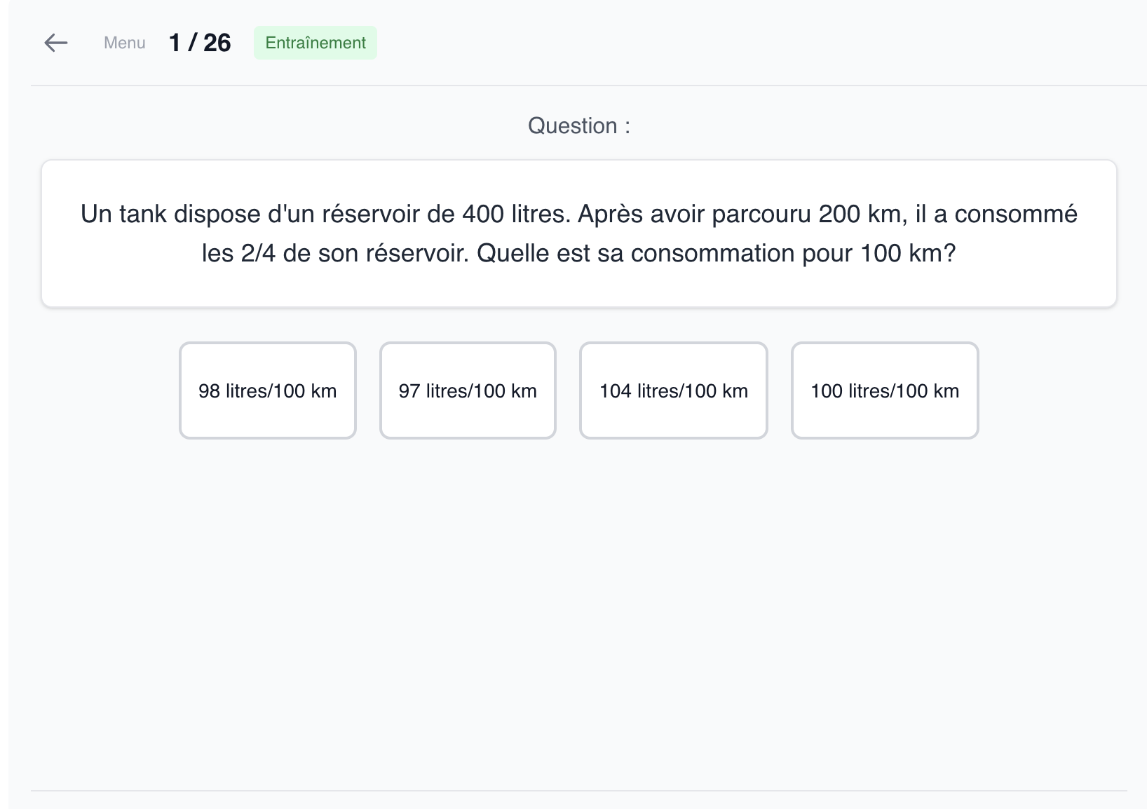 Exemple Test de mathématiques TAMIC
